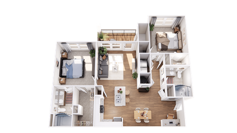 Floor plan for 2 beds, 2 baths, 1159 sqft